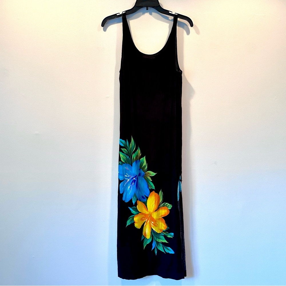 LIKE NEW Longitude Black Blue Floral Sleeveless Maxi Sundress Coverup, Size S